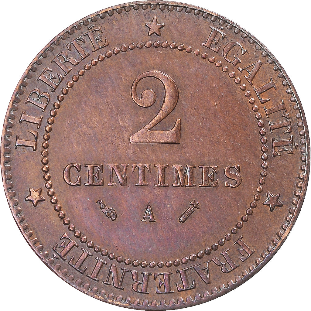 Moneta, Francia, Cérès, 2 Centimes, 1891, Paris, BB+, Bronzo, Gadoury:105