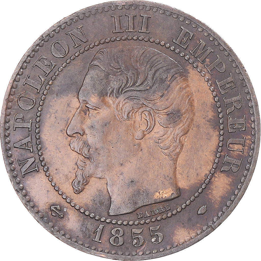 Moneta, Francia, Napoleon III, 2 Centimes, 1855, Marseille, MB+, Bronzo