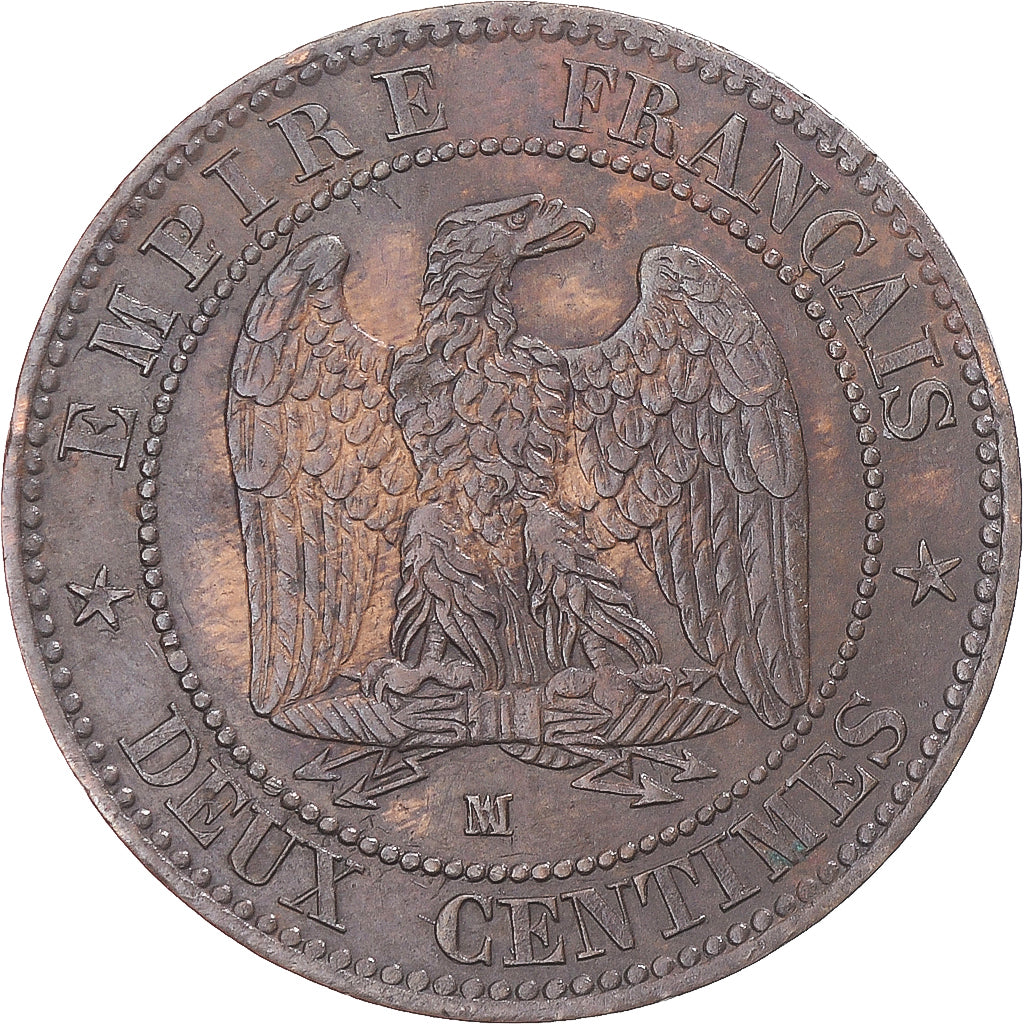 Moneta, Francia, Napoleon III, 2 Centimes, 1855, Marseille, MB+, Bronzo