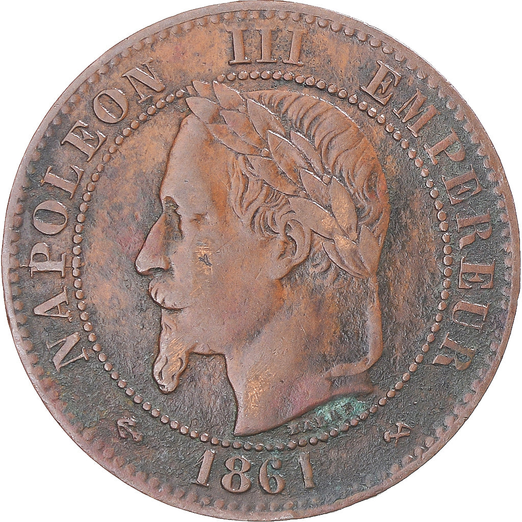 Frankrijk, Napoleon III, 2 Centimes, 1861, Bordeaux, Bronzen, FR, Gadoury:104