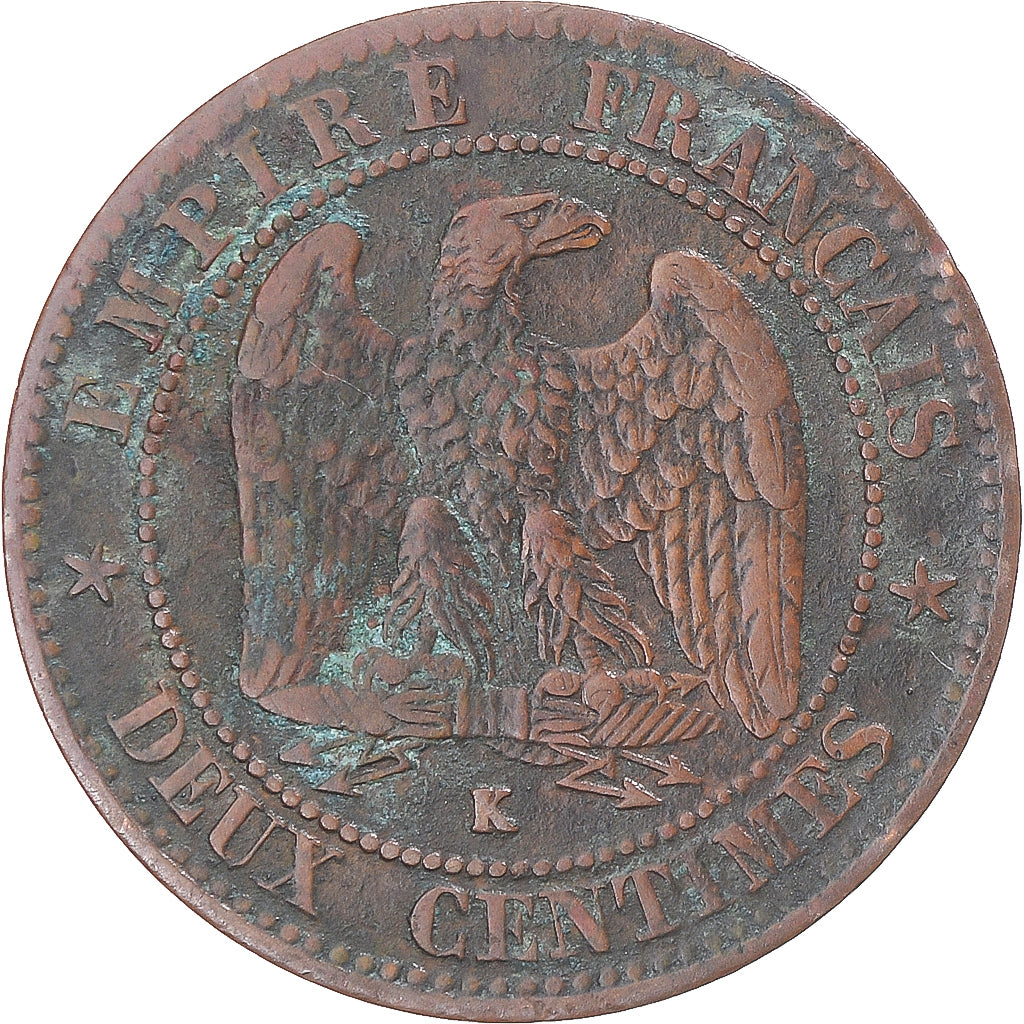 Frankrijk, Napoleon III, 2 Centimes, 1861, Bordeaux, Bronzen, FR, Gadoury:104