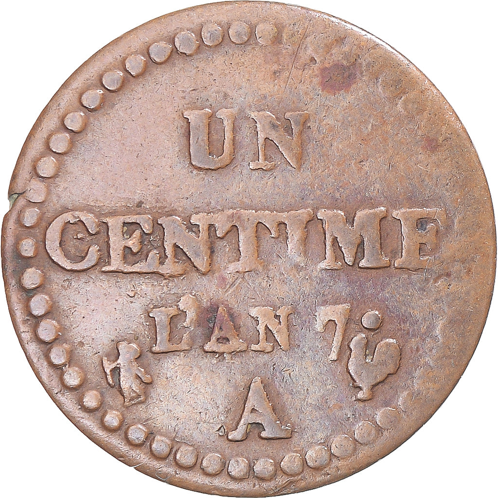 Moneta, Francia, Dupré, Centime, AN 7, Paris, MB+, Bronzo, KM:646, Gadoury:76