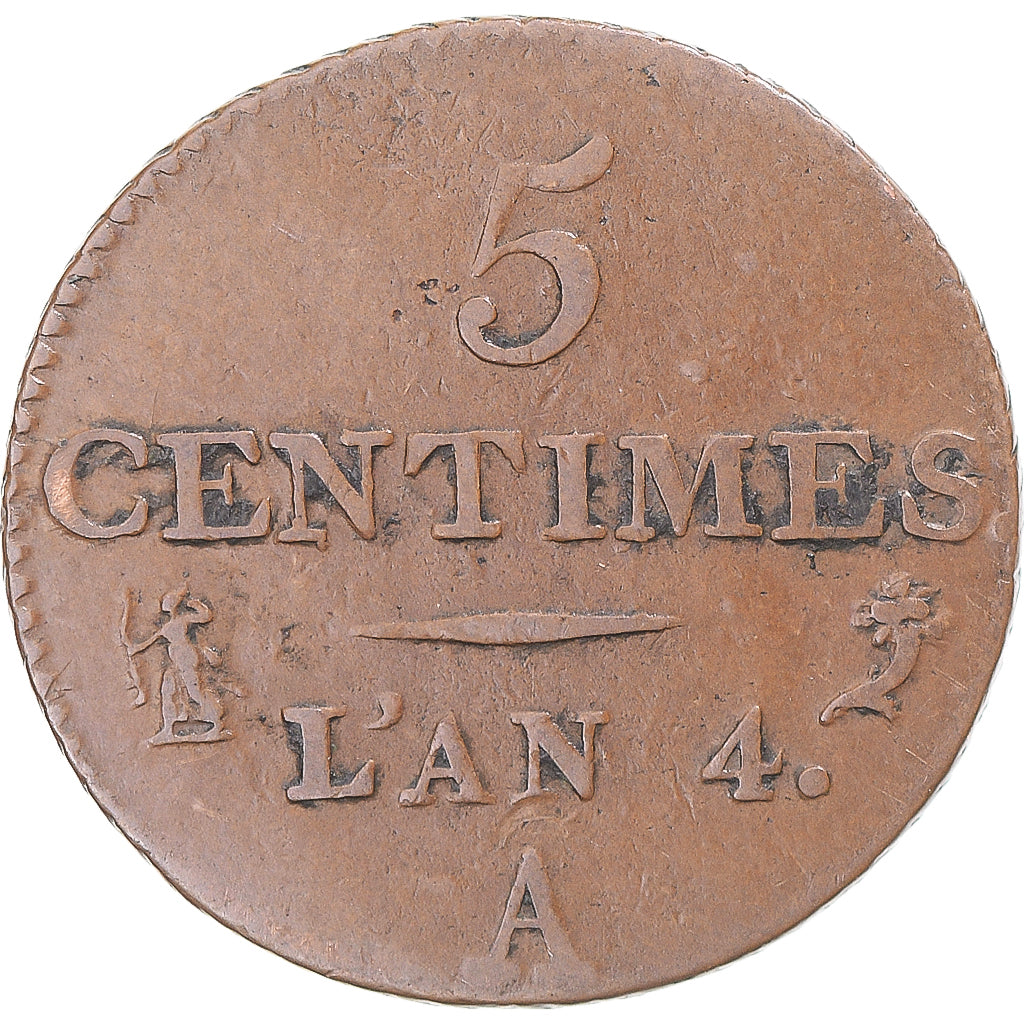 Coin, France, Dupré, 5 Centimes, AN 4, Paris, VF(30-35), Bronze, KM:635.1