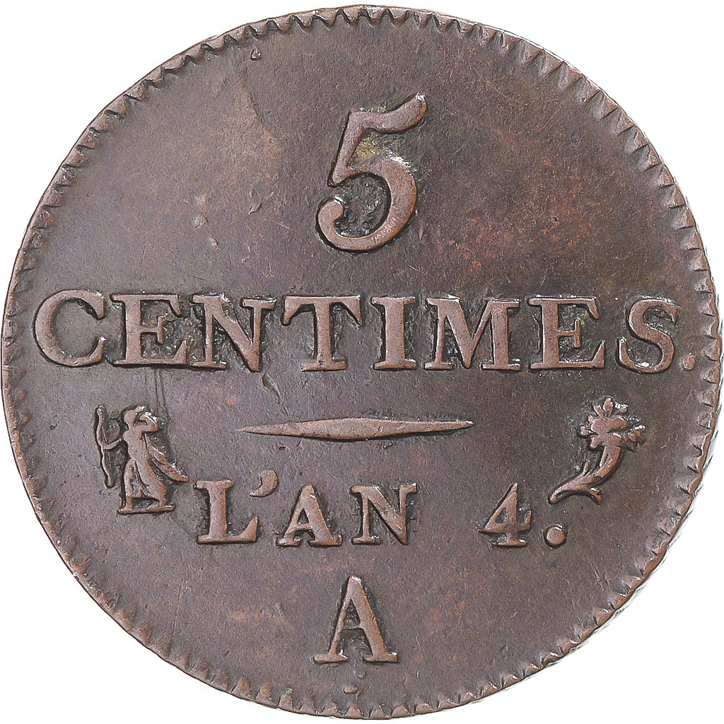 Munten, Frankrijk, Dupré, 5 Centimes, AN 4, Paris, Petit module, ZF, Bronzen