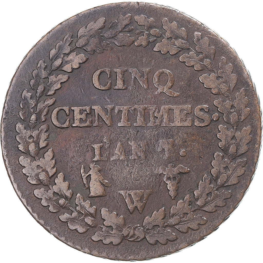 Moneta, Francia, Dupré, 5 Centimes, AN 7, Lille, MB, Bronzo, KM:640.11