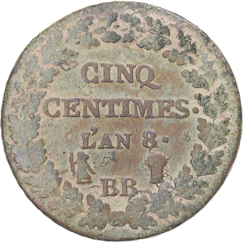 Coin, France, Dupré, 5 Centimes, AN 8, Strasbourg, VF(20-25), Bronze, KM:640.4