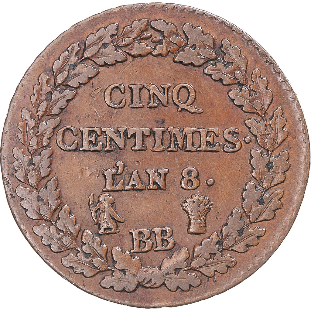 Coin, France, Dupré, 5 Centimes, AN 8, Strasbourg, EF(40-45), Bronze