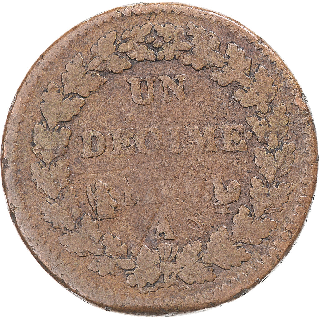 Münze, Frankreich, Dupré, Decime, AN 7, Paris, SGE+, Bronze, KM:644.1