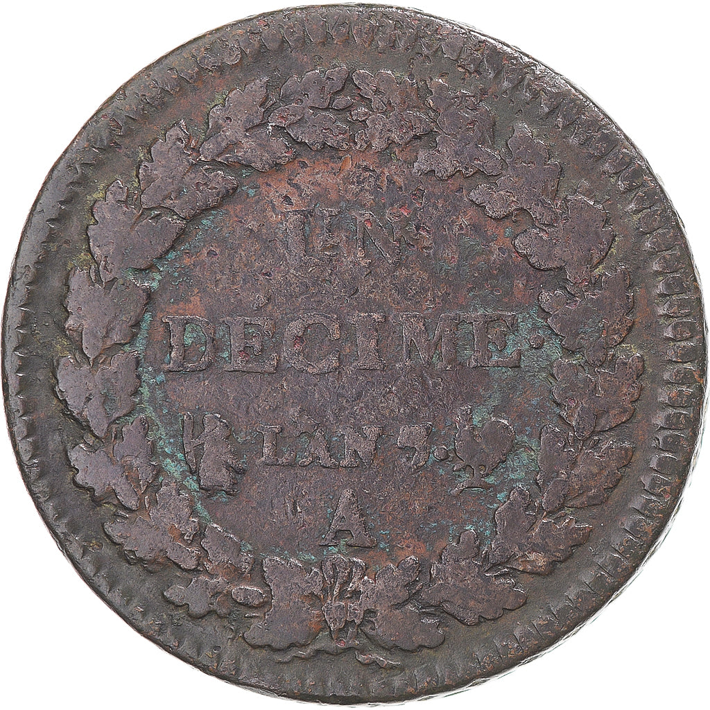 Münze, Frankreich, Decime, AN 7/5, Paris, Coq/Corne, SGE+, Bronze, Gadoury:187