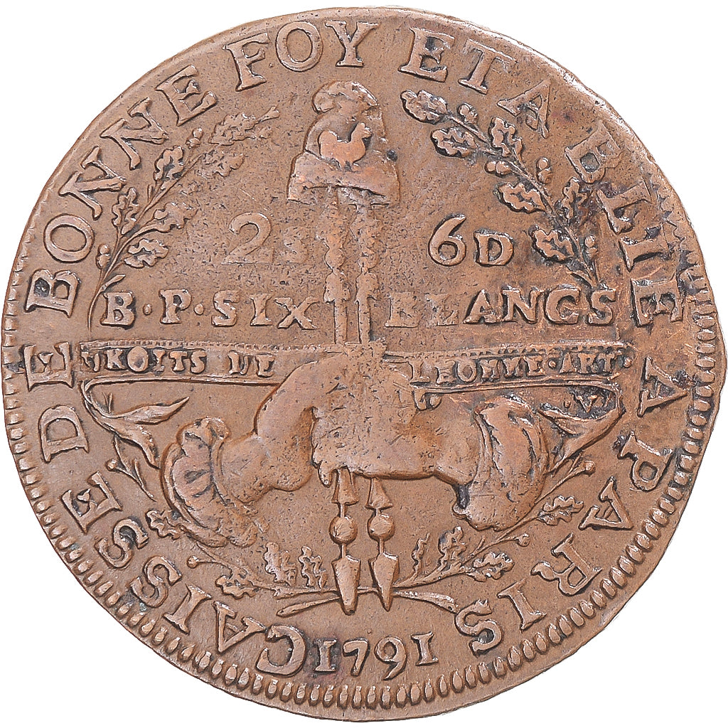 Münze, Frankreich, 2 Sols 6 Deniers, 6 blancs de Montagny, 1791, SS, Kupfer