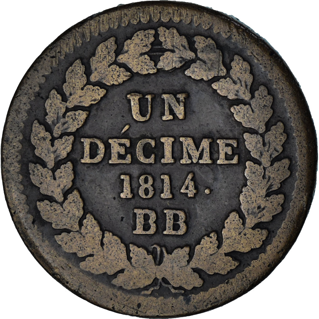 Münze, Frankreich, Napoléon I, Decime, 1814, Strasbourg, point after date