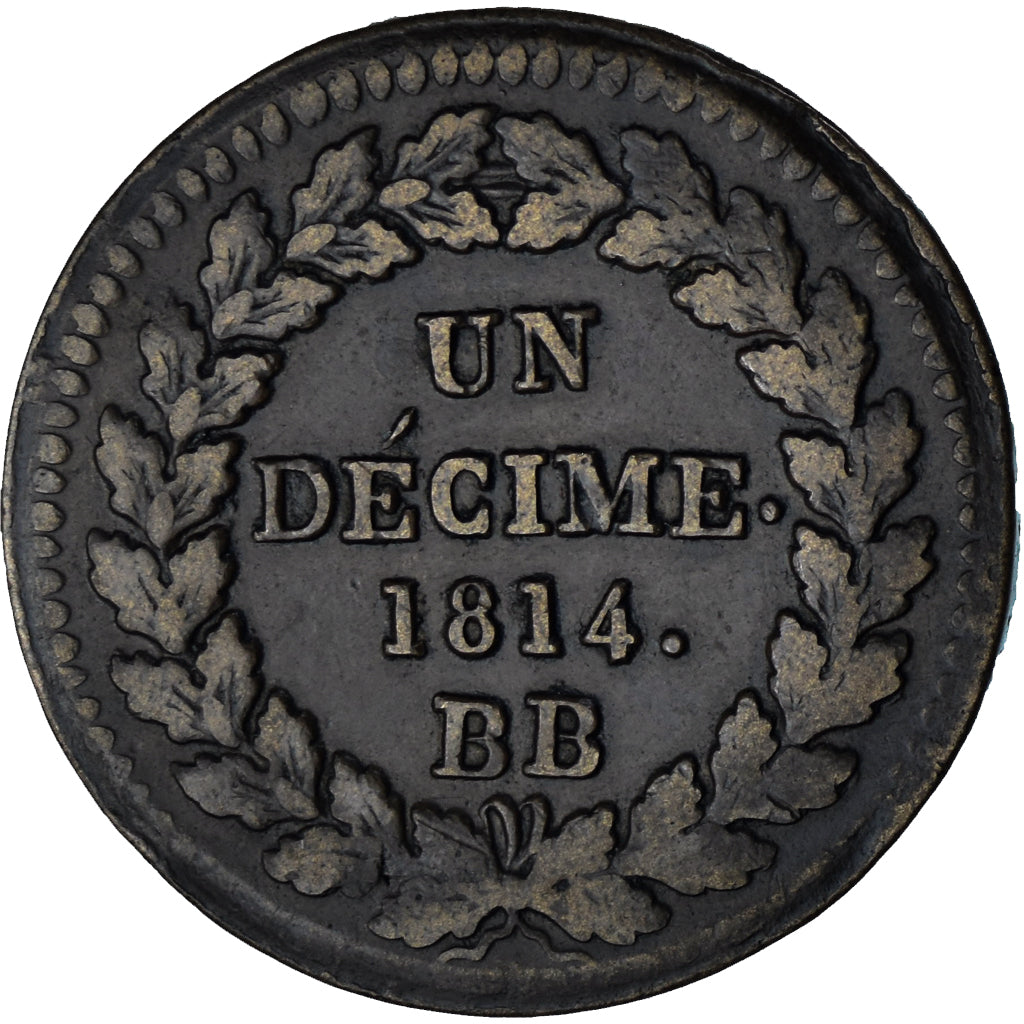 Coin, France, Napoléon I, Decime, 1814, Strasbourg, EF(40-45), Bronze, KM:700