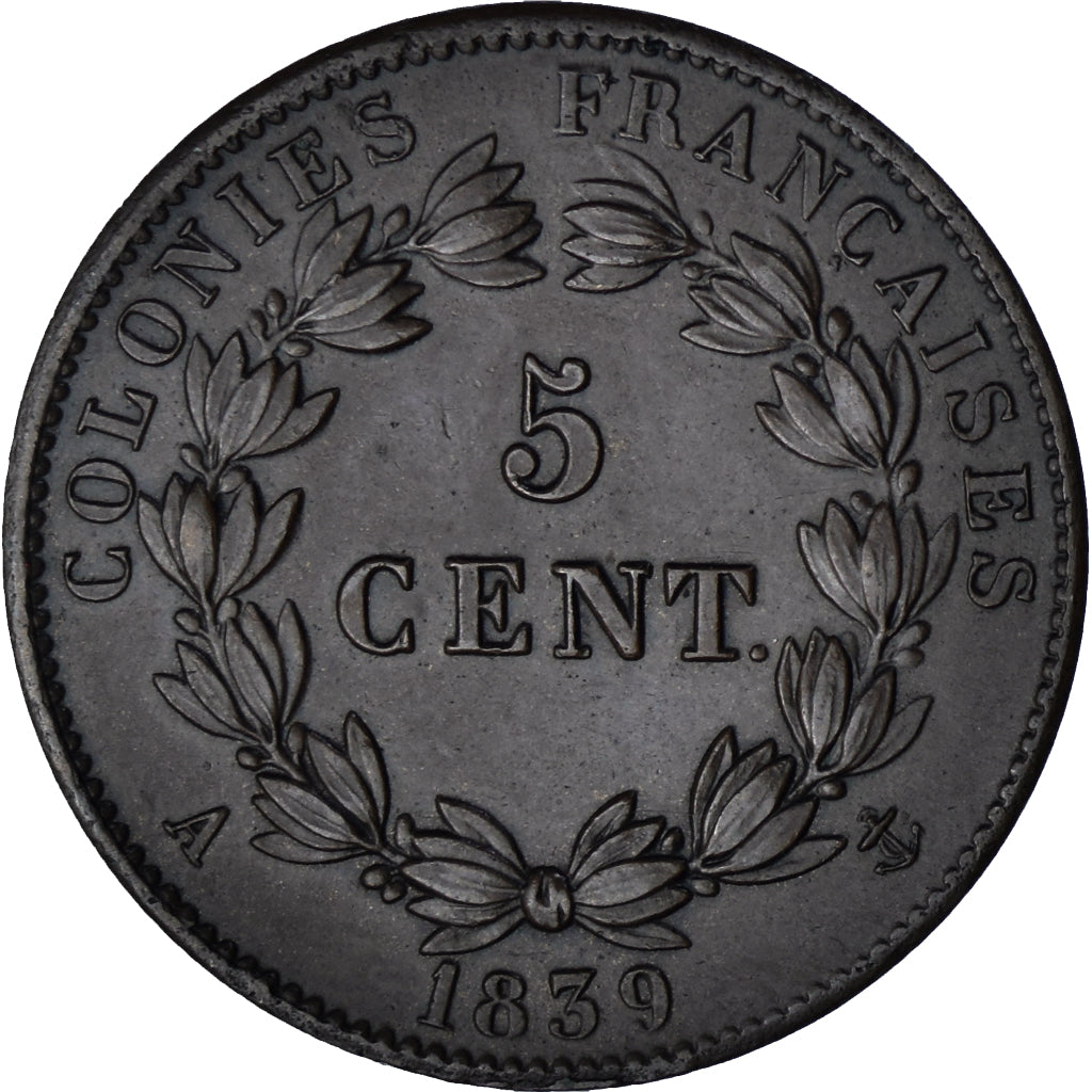 Moneta, KOLONIE FRANCUSKIE, Louis - Philippe, 5 Centimes, 1839, Paris