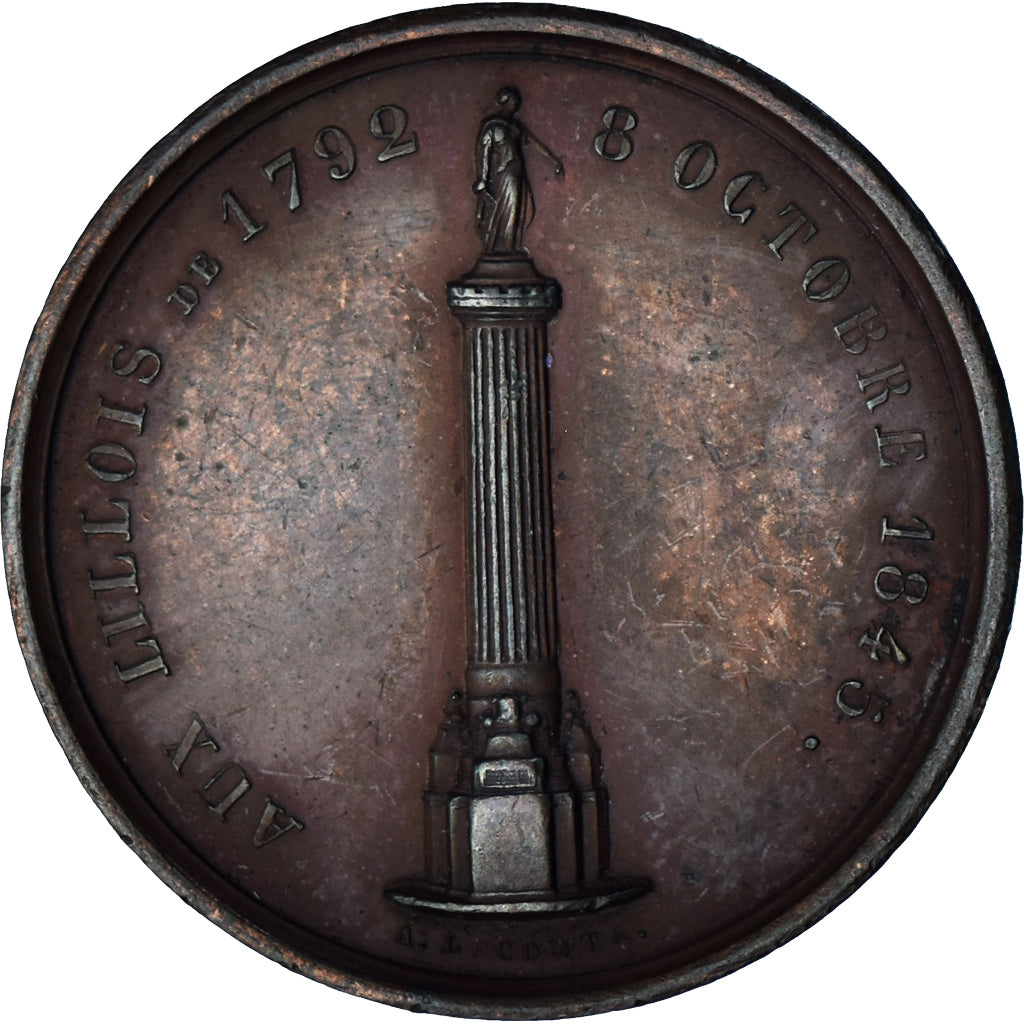 France, Medal, Hommage aux Lillois de 1792, History, 1845, Lecomte, AU(50-53)