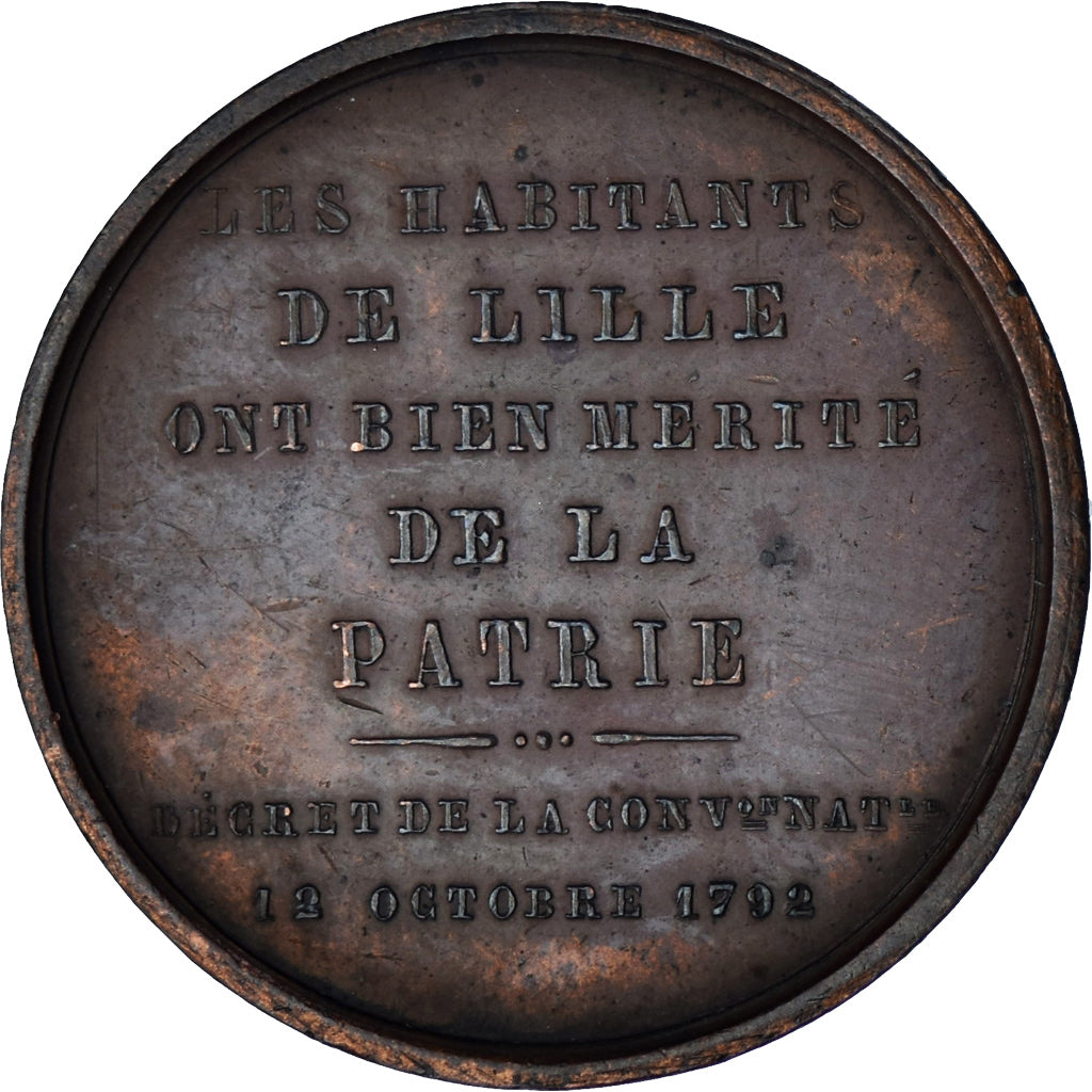 France, Medal, Hommage aux Lillois de 1792, History, 1845, Lecomte, AU(50-53)