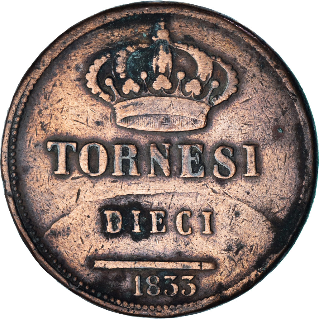 Coin, ITALIAN STATES, NAPLES, Ferdinando II, 10 Tornesi, 1833, VF(20-25)