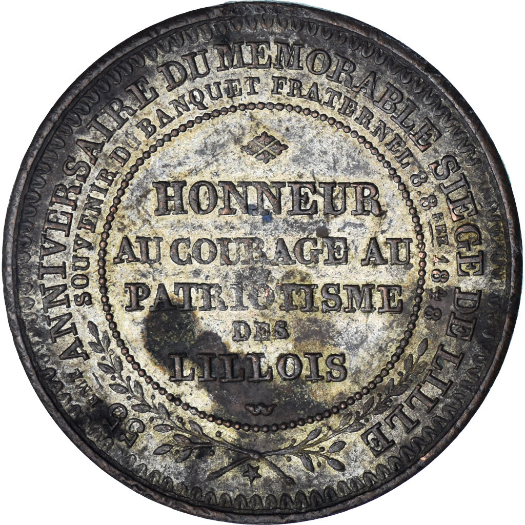 France, Token, 55ème Anniversaire du Siège de Lille, Banquet Fraternel, 1848