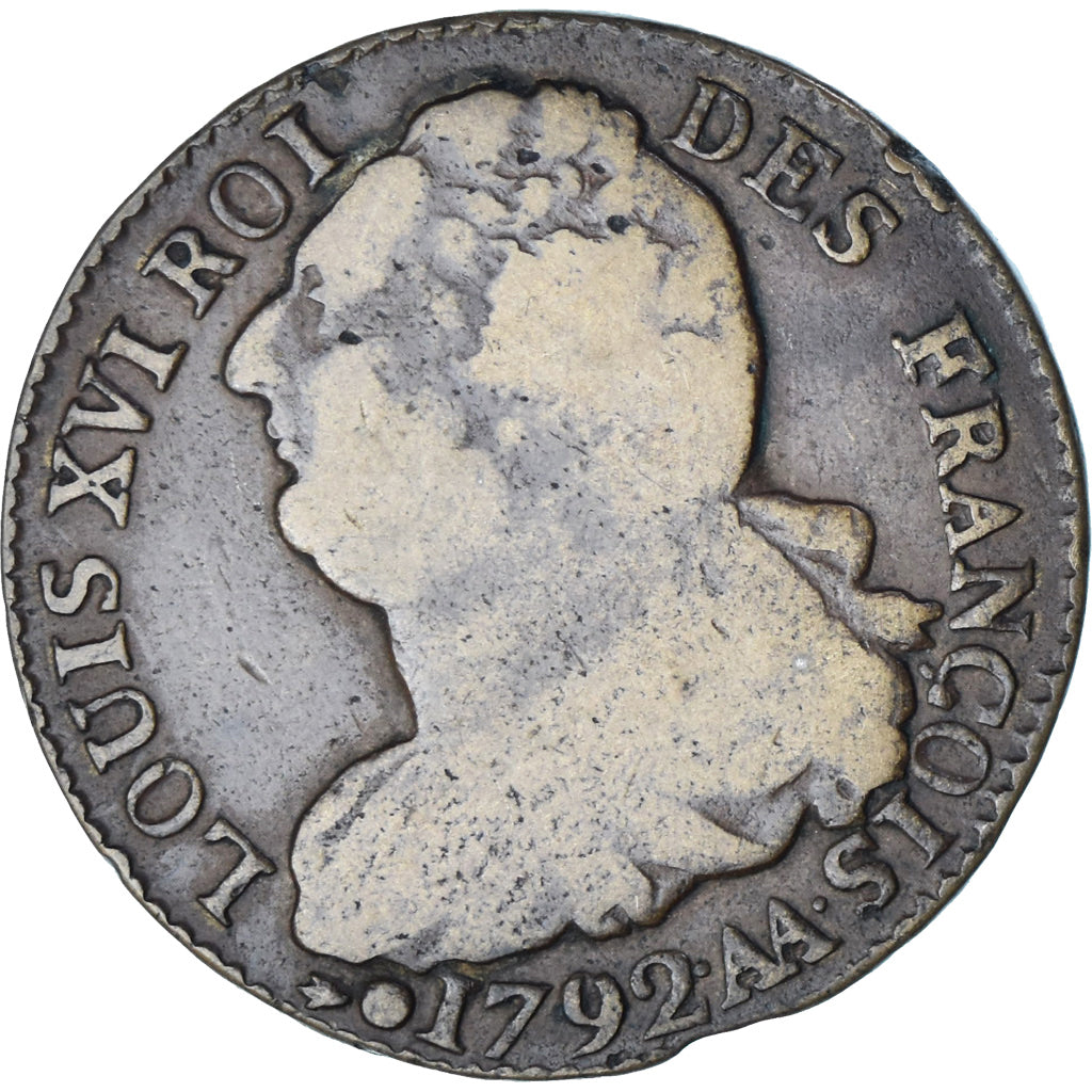 Moeda, França, 2 sols françois, 2 Sols, 1792, Metz, VF(30-35), Bronze