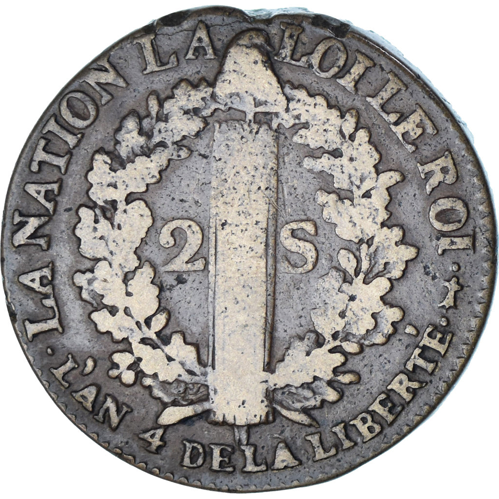 Moeda, França, 2 sols françois, 2 Sols, 1792, Metz, VF(30-35), Bronze