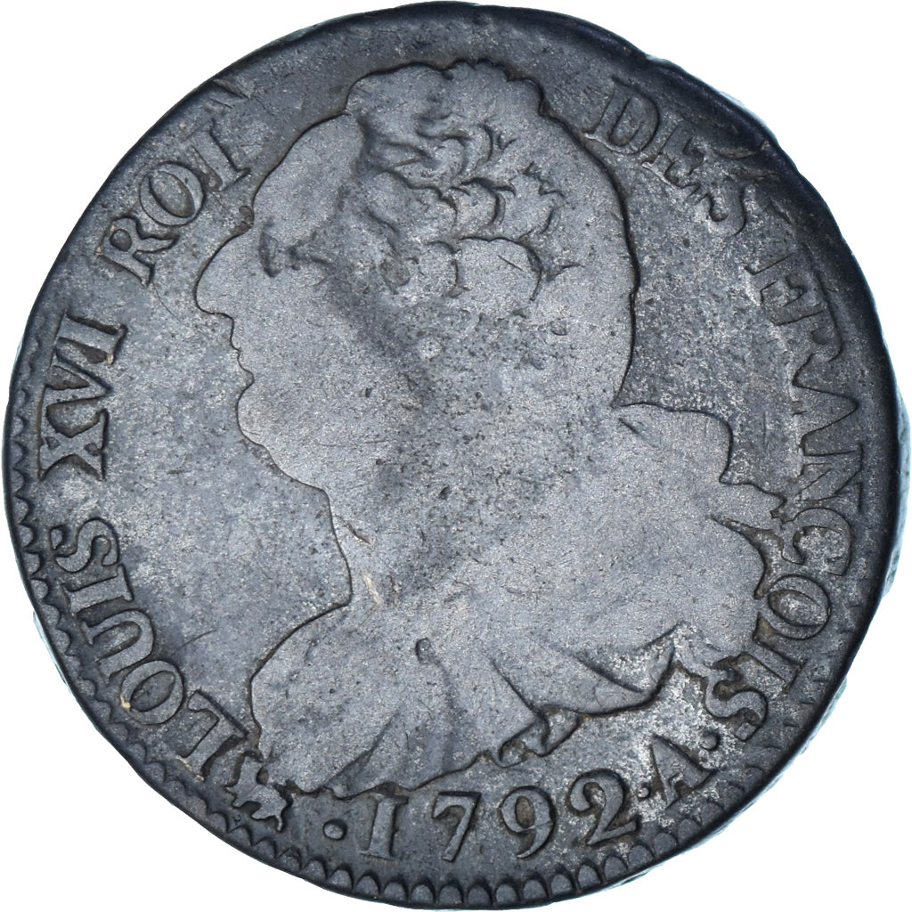 Moeda, França, 2 sols françois, 2 Sols, 1792, Paris, VF(30-35), Bronze