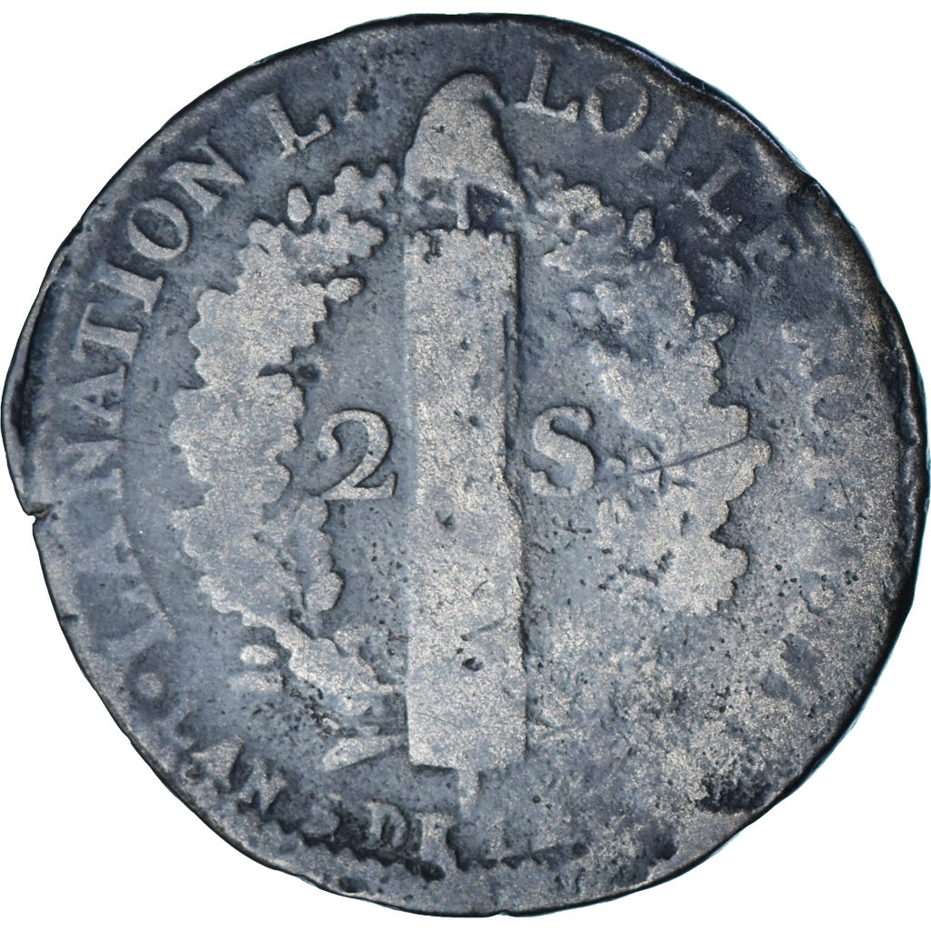 Moeda, França, Louis XVI, 2 sols françois, 2 Sols, 1793, Nantes, F(12-15)