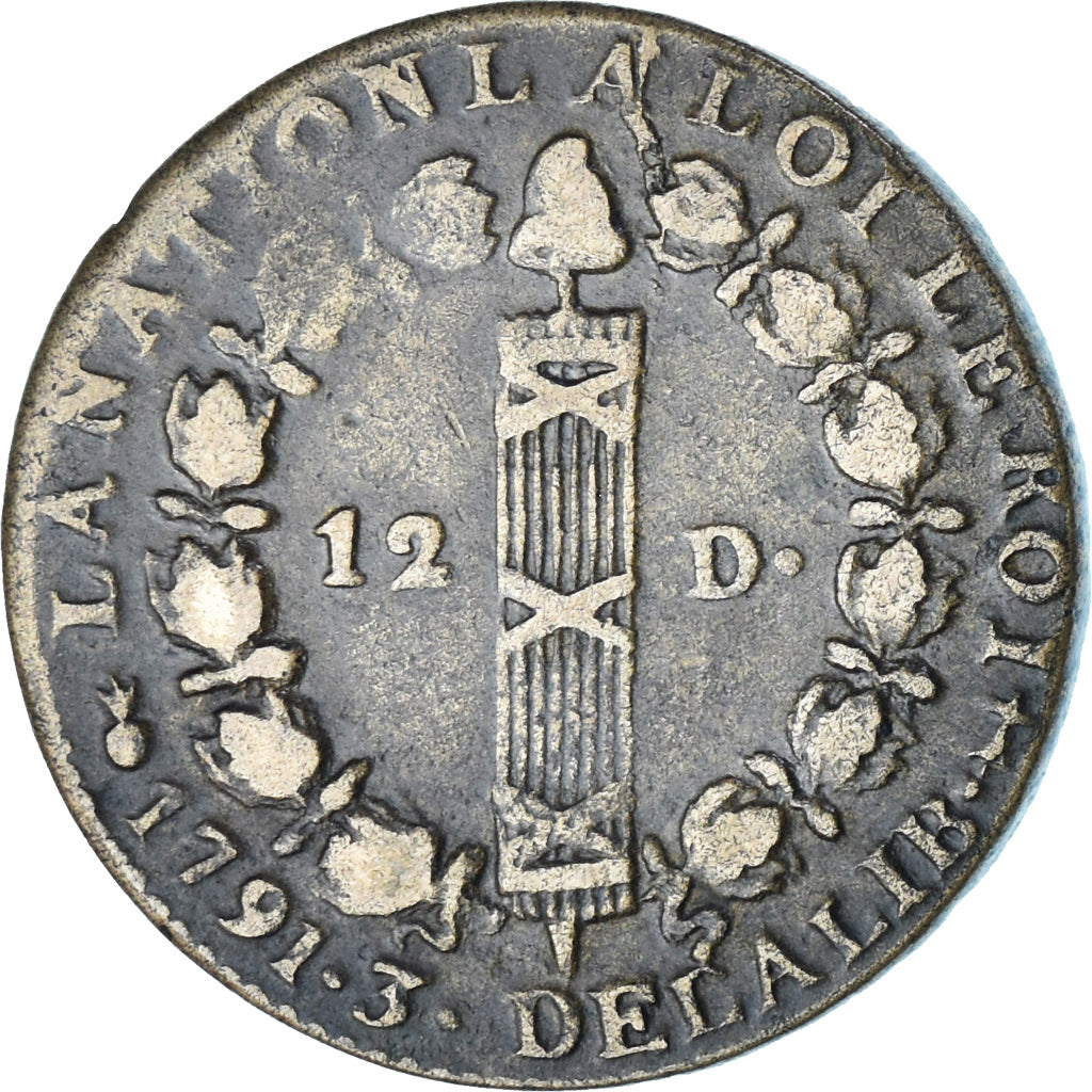 Moeda, França, Louis XVI, 12 deniers françois, 12 Deniers, 1791, Metz