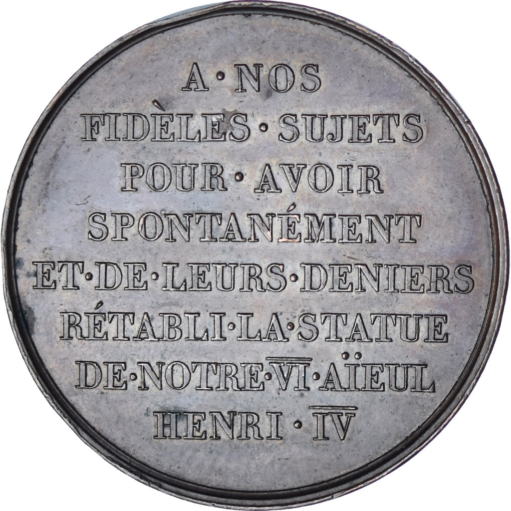 Francia, medaglia, Louis XVIII, Rétablissement de la statue d'Henri IV