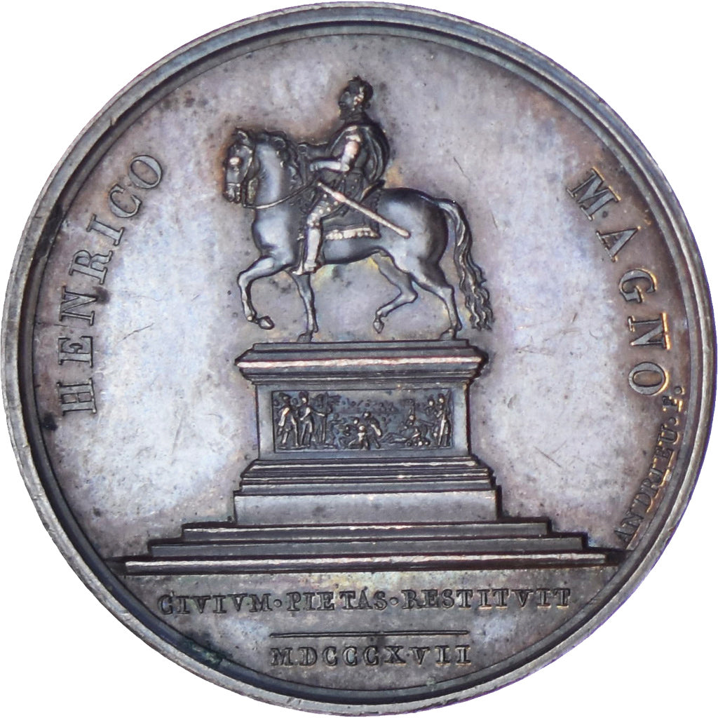 France, Medal, Louis XVIII, Restauration de la Statue d'Henri IV, History, 1817