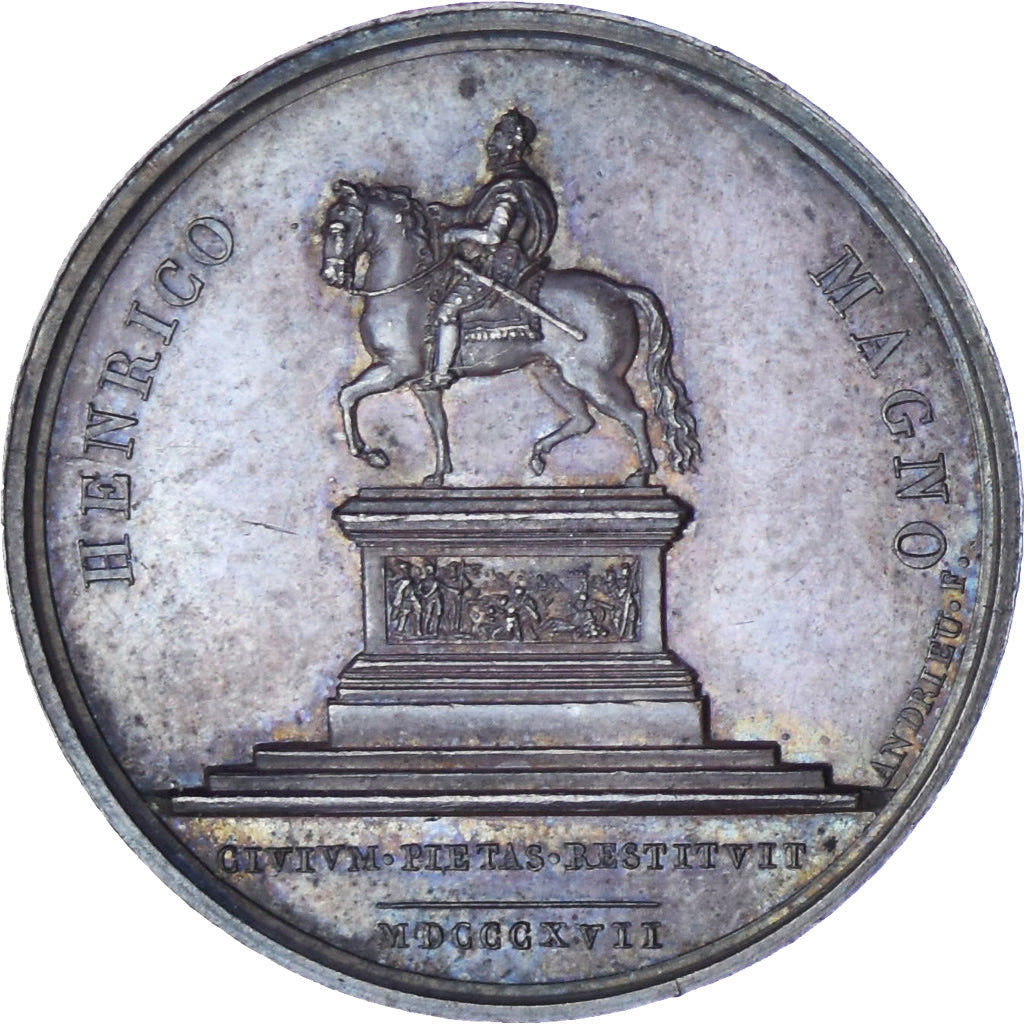 Francia, medaglia, Louis XVIII, Restauration de la Statue d'Henri IV, History
