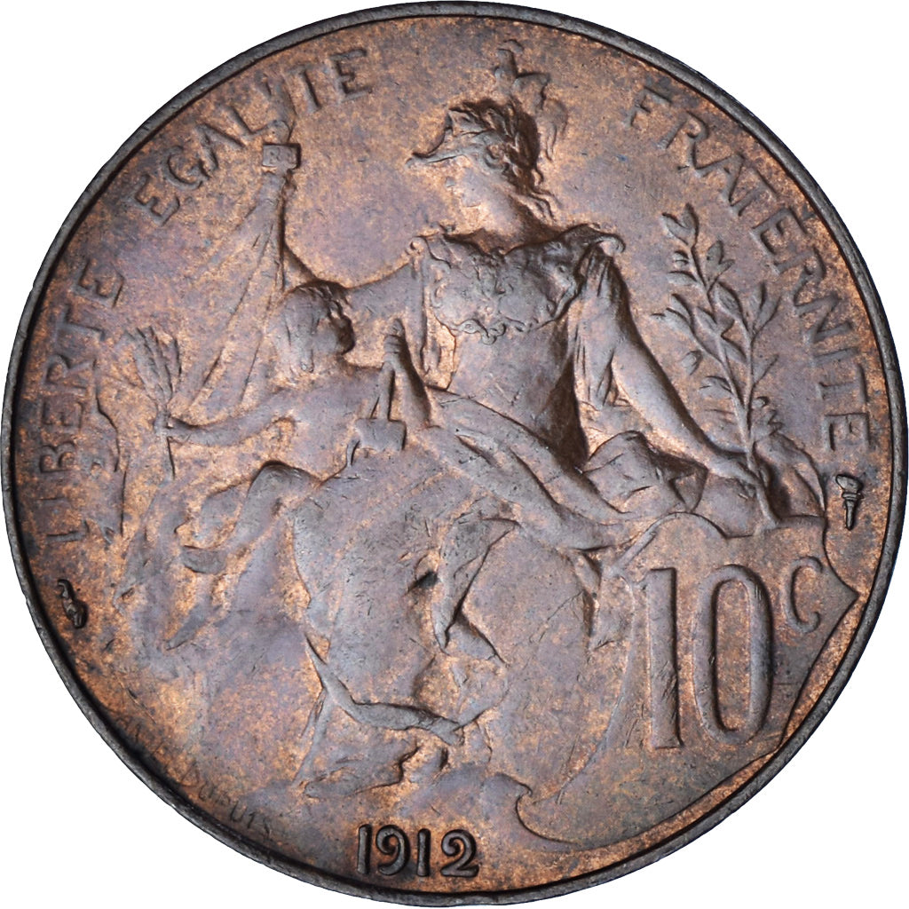 Moneda, Francia, Dupuis, 10 Centimes, 1912, Paris, MBC+, Bronce, KM:843