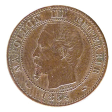 FRANCE, 2 Centimes, 1855, Paris, AU(50-53), Bronze, Gadoury #103, 2.00