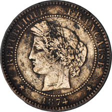 Monnaie, France, Cérès, 10 Centimes, 1874, Paris, TB+, Bronze, Gadoury:265a