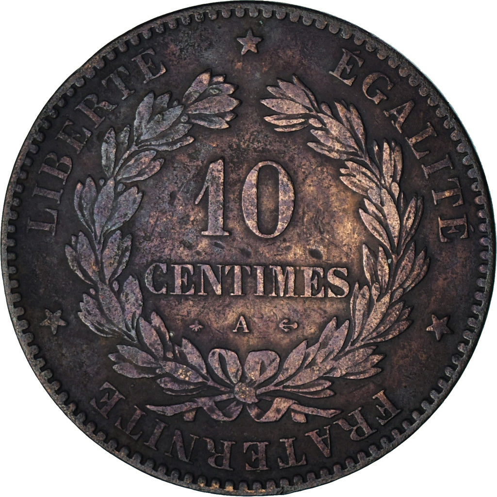 Monnaie, France, Cérès, 10 Centimes, 1874, Paris, TB+, Bronze, Gadoury:265a
