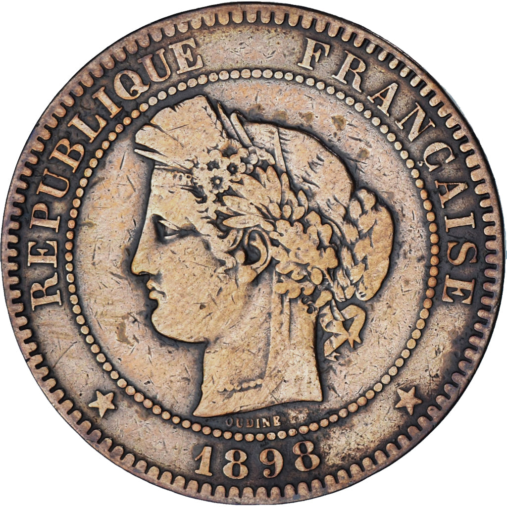 Moeda, França, Cérès, 10 Centimes, 1898, Paris, VF(20-25), Bronze, KM:815.1