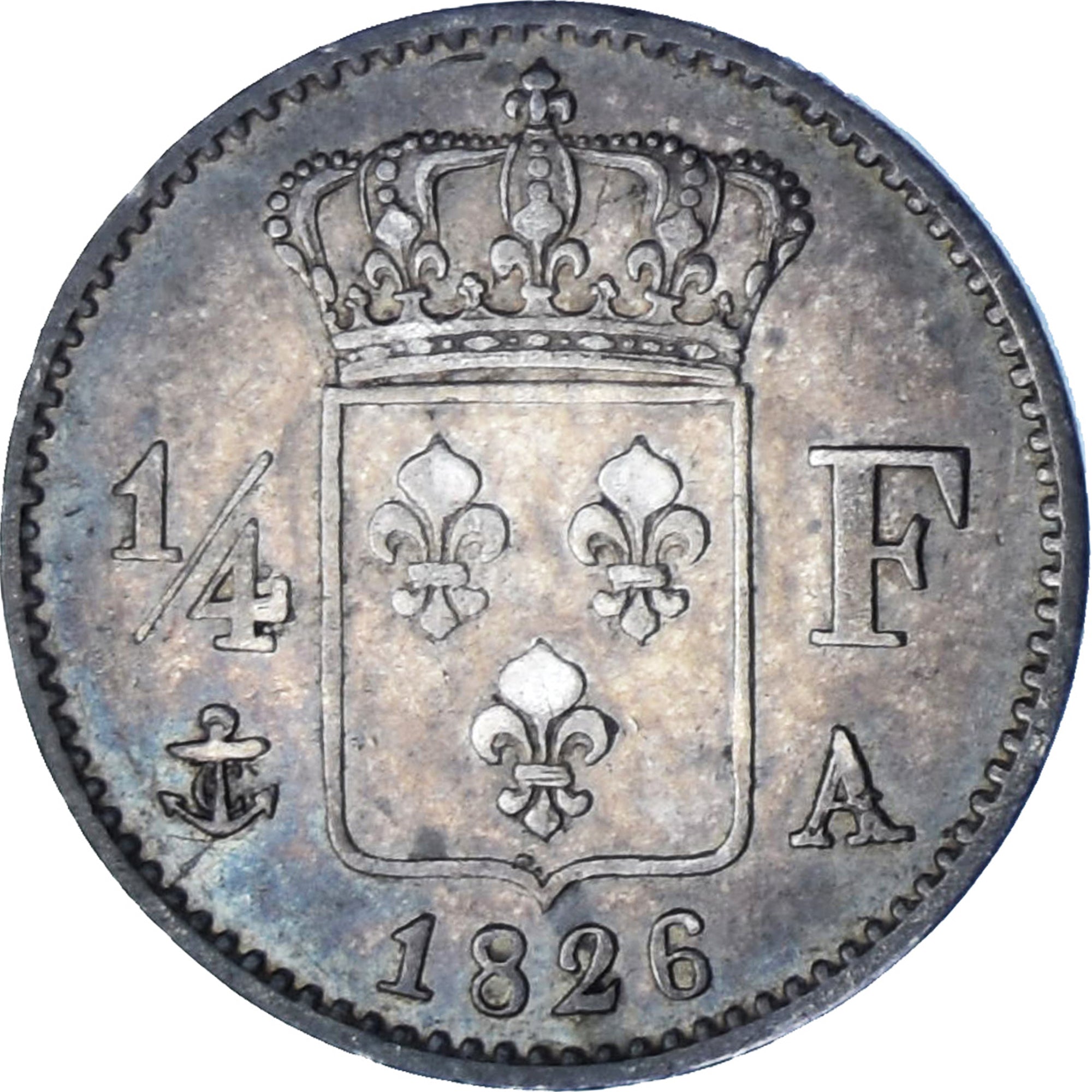 Moeda, França, Charles X, 1/4 Franc, 1826, Paris, AU(55-58), Prata, KM:722.1
