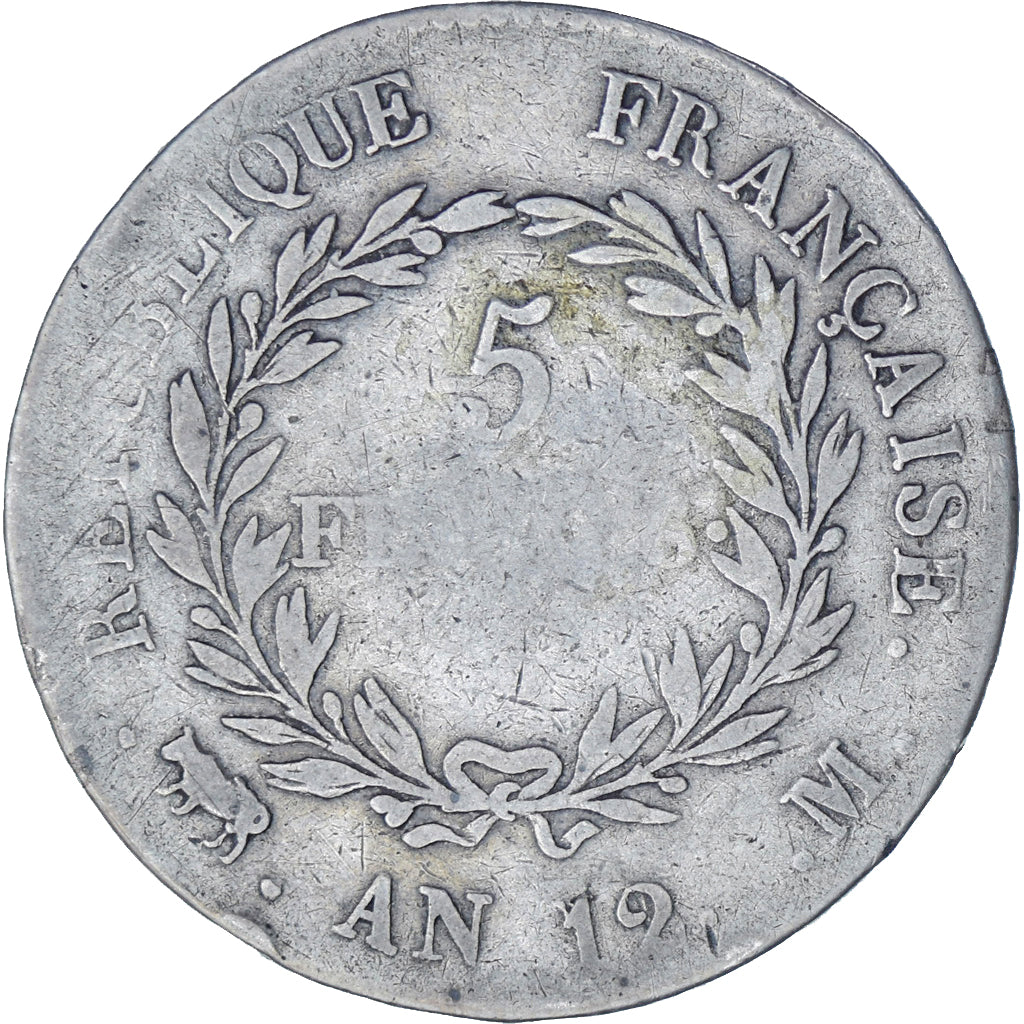 Moneta, Francia, Napoléon I, 5 Francs, An 12 (1804), Toulouse, 12/XI, B+