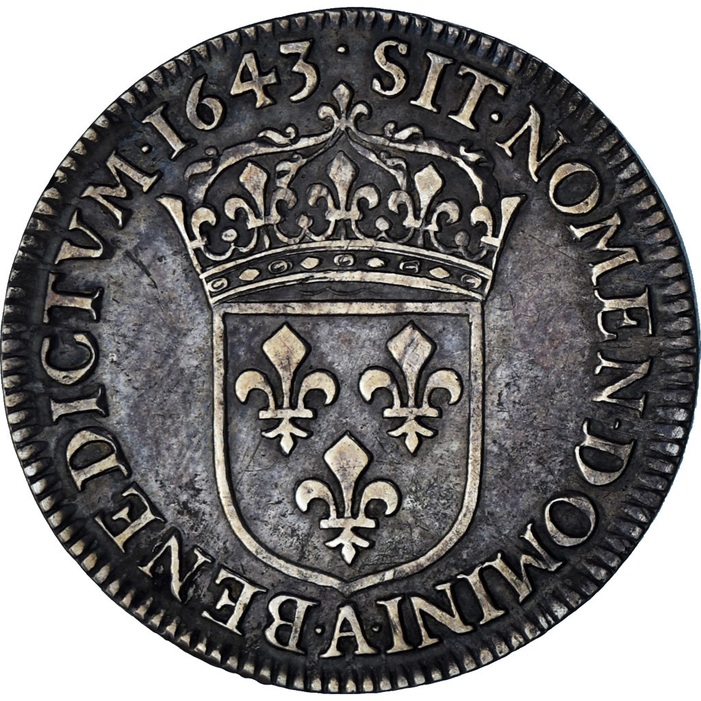 Moneta, Francia, Louis XIV, 1/4 Écu à la mèche courte, 1/4 Ecu, 1643, Paris