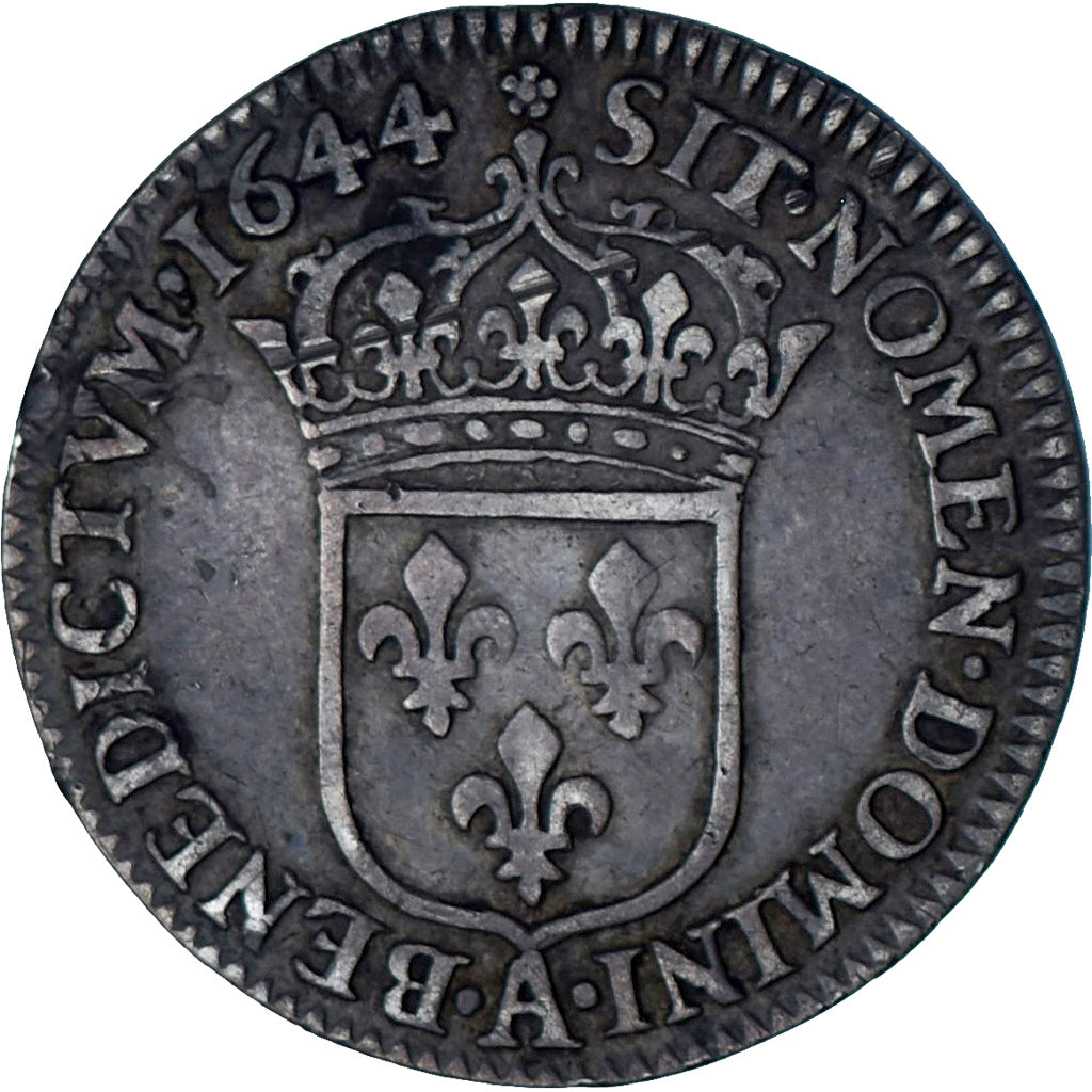 Moneda, Francia, Louis XIV, 1/12 Ecu à la mèche courte, 1644, Paris, rose