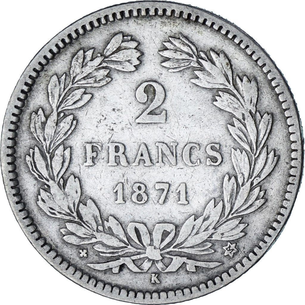 Coin, France, Cérès, 2 Francs, 1871, Bordeaux, VF(30-35), Silver, KM:816.2