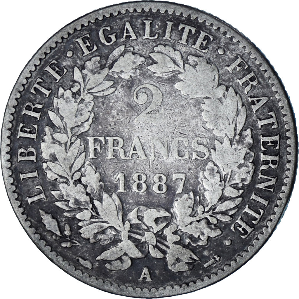 Coin, France, Cérès, 2 Francs, 1887, Paris, VF(20-25), Silver, KM:817.1