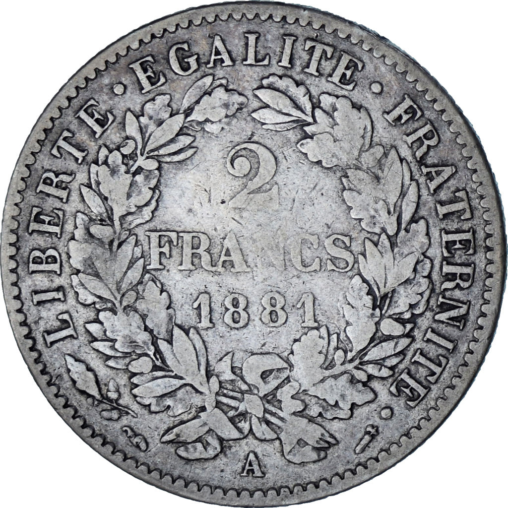 Coin, France, Cérès, 2 Francs, 1881, Paris, VF(20-25), Silver, KM:817.1
