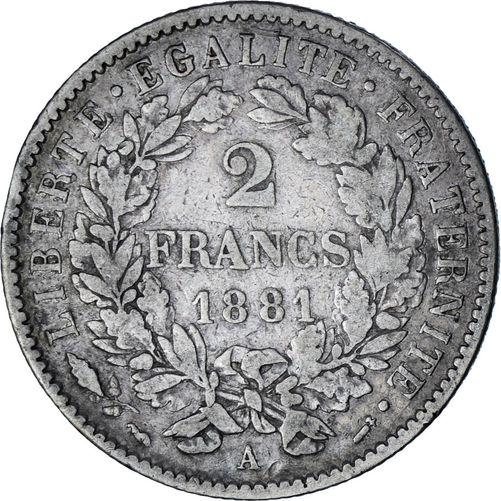 Coin, France, Cérès, 2 Francs, 1881, Paris, VF(30-35), Silver, KM:817.1