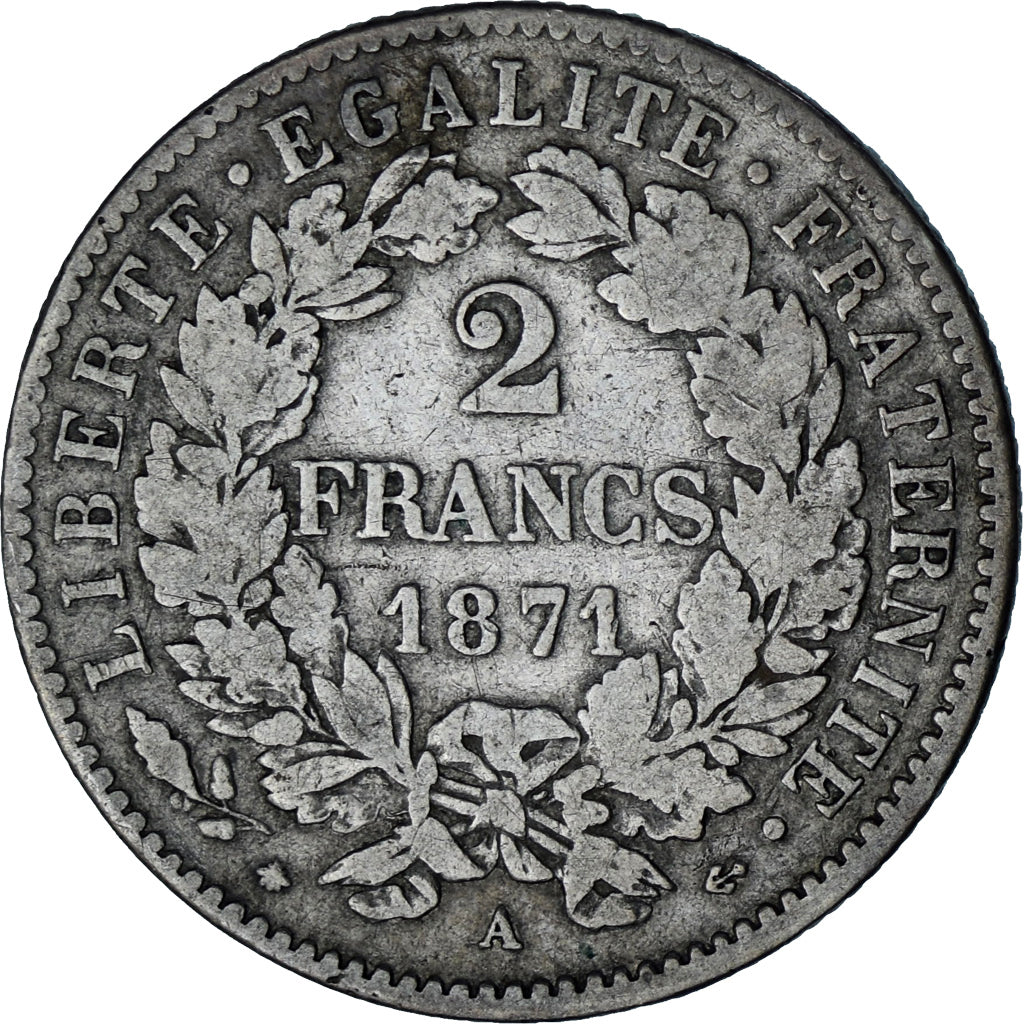 Coin, France, Cérès, 2 Francs, 1871, Paris, VF(20-25), Silver, KM:817.1