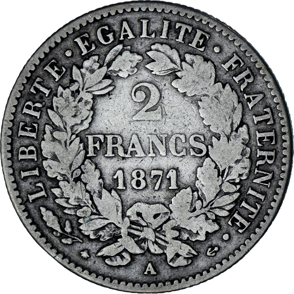 Coin, France, Cérès, 2 Francs, 1871, Paris, VF(30-35), Silver, KM:817.1