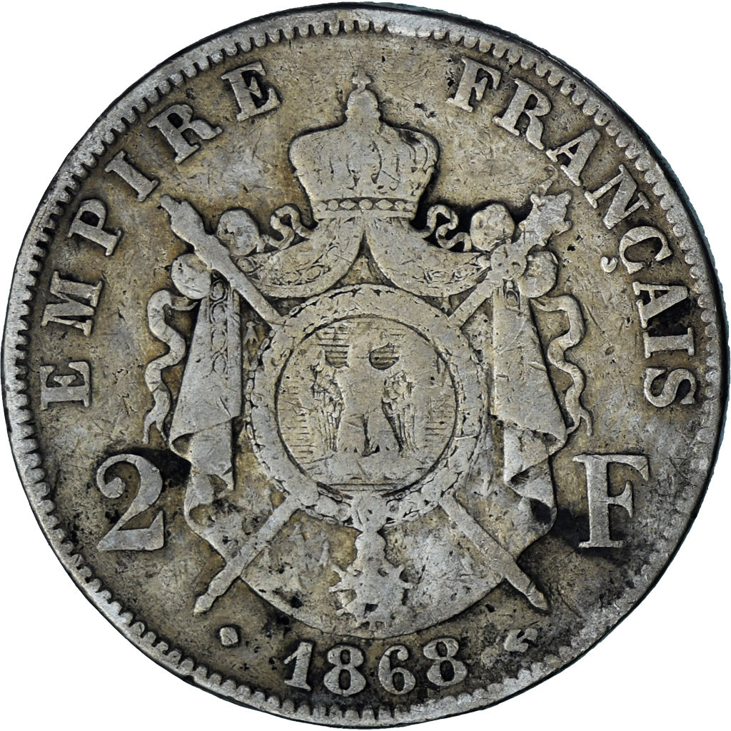 Coin, France, Napoleon III, 2 Francs, 1868, Strasbourg, VF(20-25), Silver