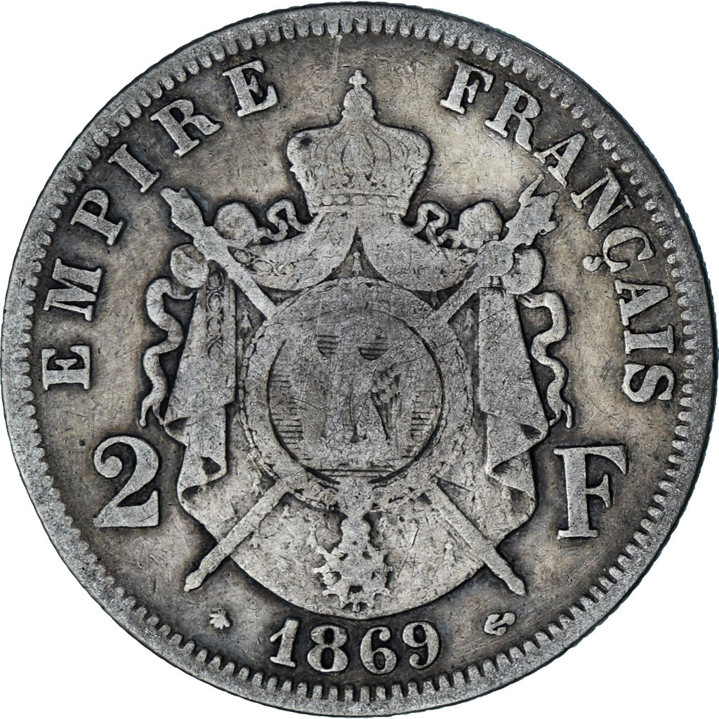 Moneta, Francia, Napoleon III, Napoléon III, 2 Francs, 1869, Paris, MB