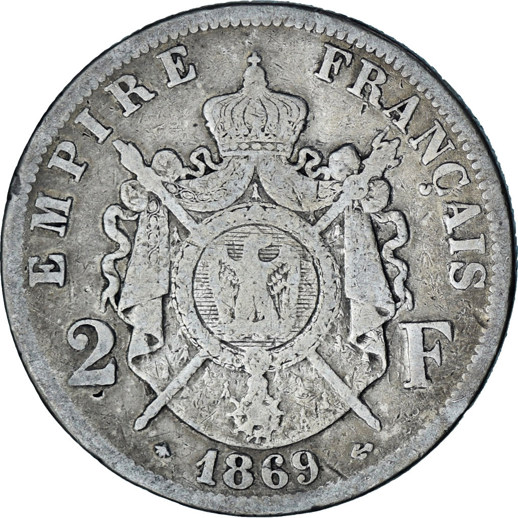 Moeda, França, Napoleon III, Napoléon III, 2 Francs, 1869, Paris, VF(30-35)