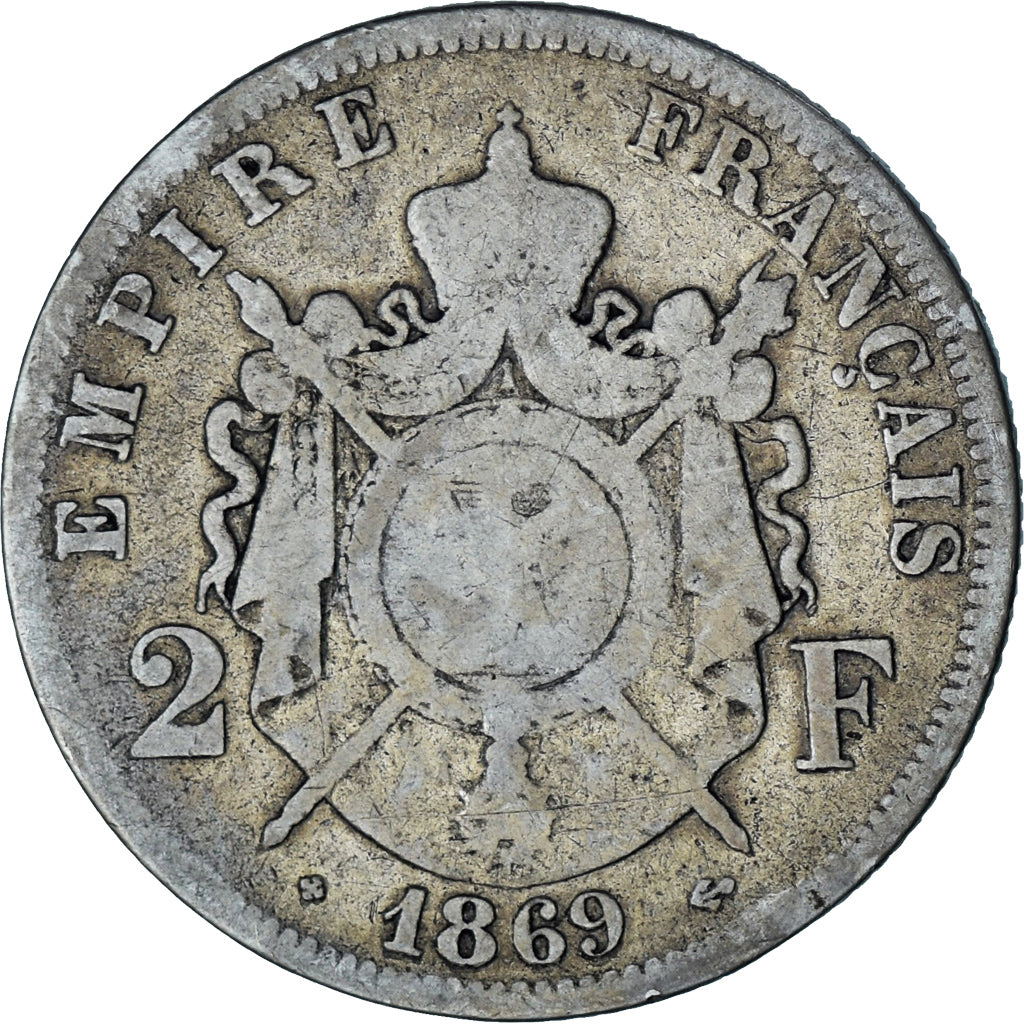 Moeda, França, Napoleon III, Napoléon III, 2 Francs, 1869, Strasbourg