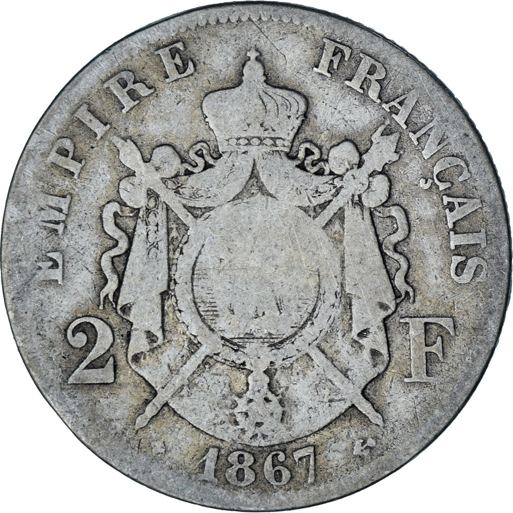 Coin, France, Napoleon III, Napoléon III, 2 Francs, 1867, Strasbourg, F(12-15)