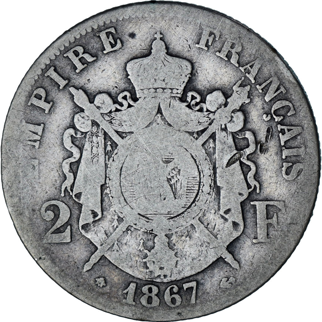 Munten, Frankrijk, Napoleon III, Napoléon III, 2 Francs, 1867, Paris, ZG+